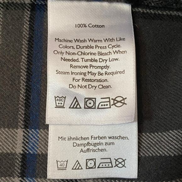 Eddie Bauer Plaid Flannel Shirt Gray Slim Fit Button Up Mens XL Tall Grunge - Picture 4 of 11